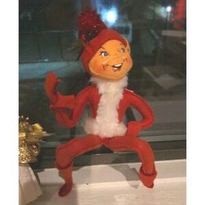 2002 Annalee 15.5” Red Elf Large In Squat Position